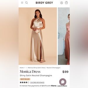 Birdy Grey Monica Halter Dress in Shiny Satin Neutral Champagne